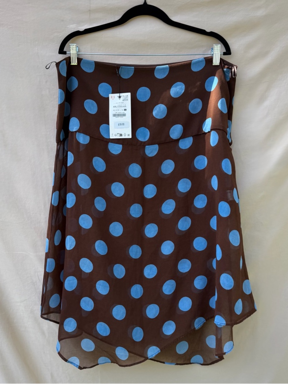 NWT Zara Brown Blue Polka Dot Sheer Asymmetrical Midi Skirt XXL Plus Size